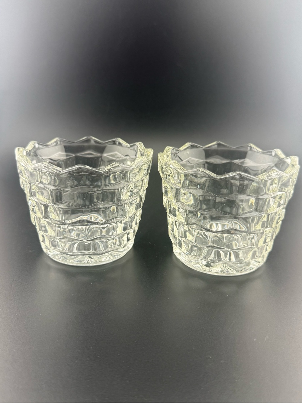 Clear Glass Textured Votive Candle Holders - Set of 2